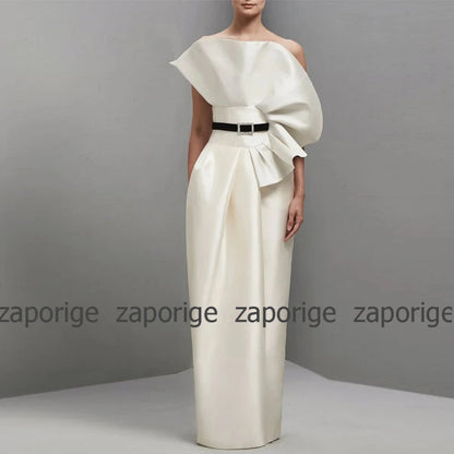 Graduation Gowns Elegant Ivory Satin Ruffles Belt Bespoke Occasion Gown Column&Sheath Strapless Long Dresses Evening Dress