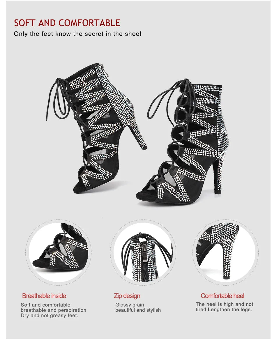 SWDZM Women's Dance Boots Shiny With Diamonds Latin Jazz Dance Shoes Wedding High Heels Girls Dance Shoes Indoor And Outdoor