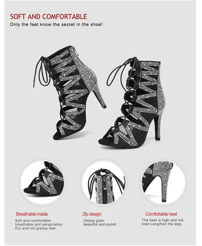 SWDZM Women's Dance Boots Shiny With Diamonds Latin Jazz Dance Shoes Wedding High Heels Girls Dance Shoes Indoor And Outdoor