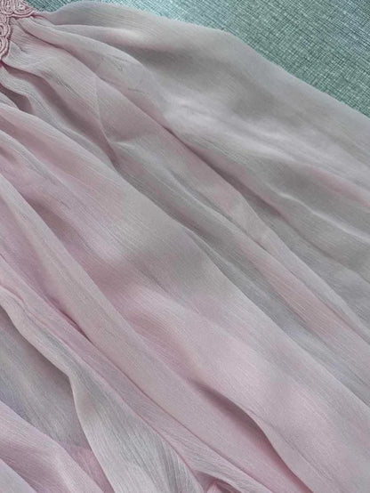 Beach Pink Lace Spliced Women's Set Summer See Through Strap Tank Top Pleated Lantern Pants Sets Lady New Casual Vacation Outfit