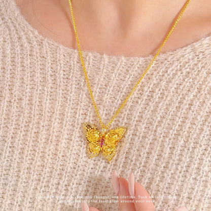 luxury real gold jewelry 24k certifid sparkling crushed ice rose butterfly pendant women's 999 pure gold dot diamond necklace