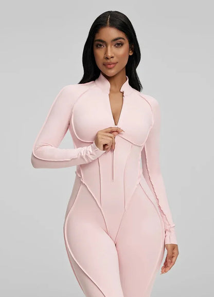 FUBEIKE Women's Yoga Set Fashion Sexy Slim Fit Long Sleeve Zipper Sports Gym Workout Legging Bodysuits Outdoor Activewear
