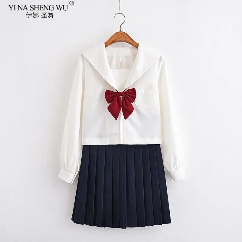 White Japanese Anime High School Girls Student JK Uniforms Cosplay Costume Navy Uniform Pleated Skirt Sailor Suit Korean Style