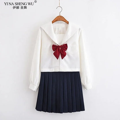 White Japanese Anime High School Girls Student JK Uniforms Cosplay Costume Navy Uniform Pleated Skirt Sailor Suit Korean Style