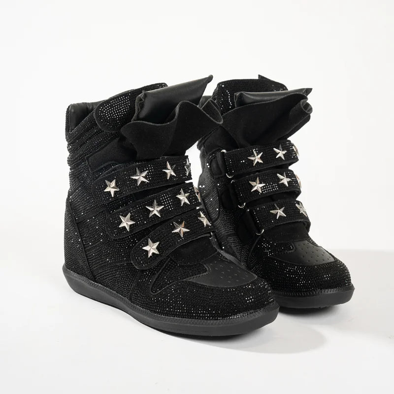 Casual Designer Sneakers Women Luxury Ankle Boots Fashion High Quality Cow Suede Flat Platform Height Increase High-top Shoes