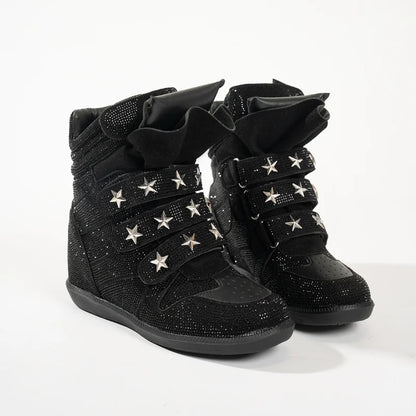 Casual Designer Sneakers Women Luxury Ankle Boots Fashion High Quality Cow Suede Flat Platform Height Increase High-top Shoes