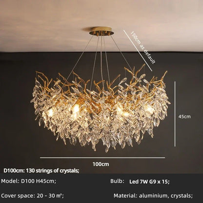 Modern Dining Room Branch Pendant Lights Lustre Crystal Led Hanging Lamp Post Luxury G9 Suspend Lamp Gold Droplight Fixtures