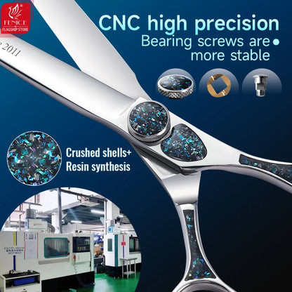 Fenice King Series 7/7.5Inch VG10 Shell Bearing Screws Dog Trimming Grooming Straight Curved Thinner Chunker Pet Scissors Tools