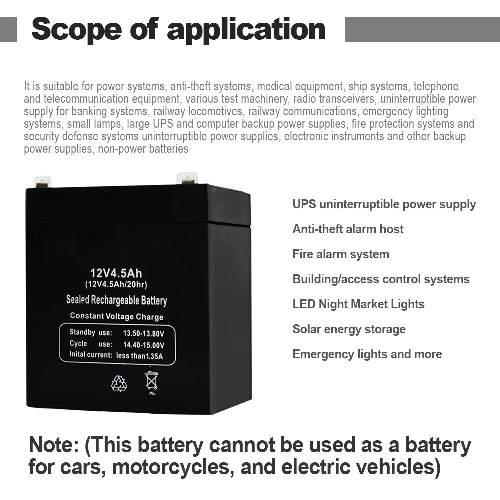 12V 4.5AH Maintenance Free Lead Acid Battery Solar Energy Storage For RV Camping Emergency Outdoor Solar System Household Use
