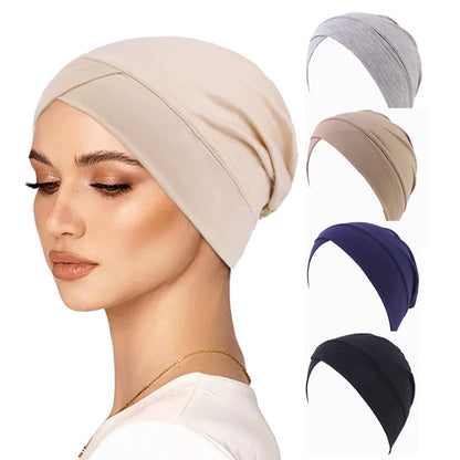 1PCS Women Modal Cotton Cross Turban Muslim Headwrap Soft Beanie Inner Underscraf Hat Headcover Hijabs Lady Chemo Cap