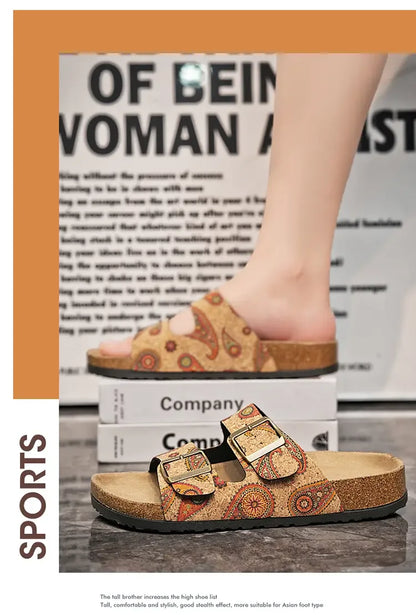 Women Sandals with Memory Foam Footwear Slides for Women with Cork Footbed Flip Flops for Women with Double Straps Sandals
