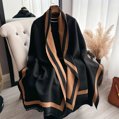 Women's Reversible Two-Tone Scarf, Plush Soft Winter Shawl & Neck Warmer, Double Sided Elegant Fall Wrap