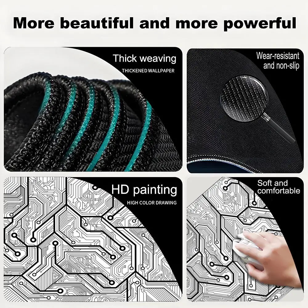 Black Circuit Board Pattern Mouse Pad Large Computer Office Table Mats Rubber Anti-slip Gaming Keyboard Mousepads Long Desk Pads