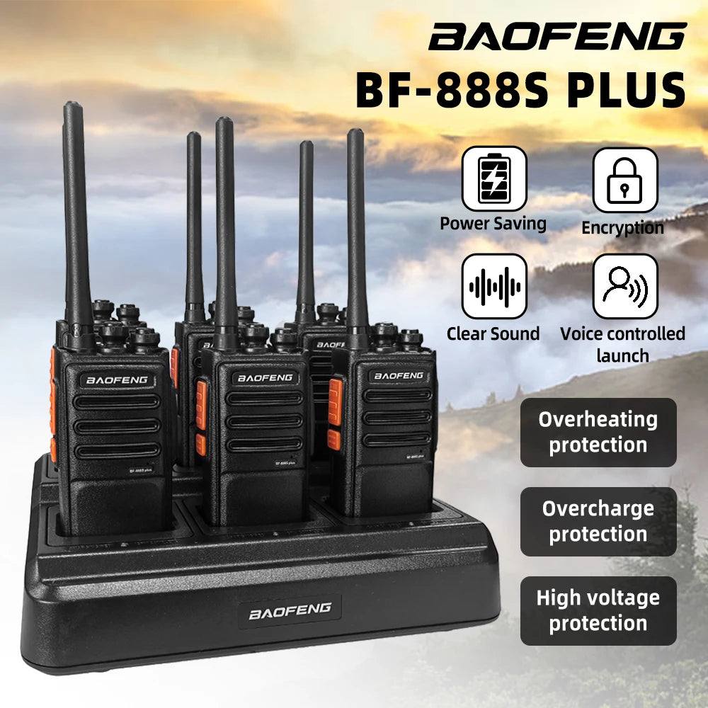 6-Pack Baofeng Walkie Talkie BF-888S PLUS 16CH 3-5km Long Range with Multi-unit Charging Portable Handheld Radio BF-888S Upgrad