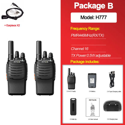 Retevis H777 2pcs Walkie Talkie Clear Sound Quality Portable Walkie Talkies Long Range Type-C Two Way Radio for Cycling Camping
