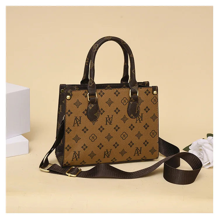 Elegant Retro Women's Tote Bag Single Shoulder Crossbody Bag Floral Print Ladies Handbag Luxury Texture Commuter Messenger Bag