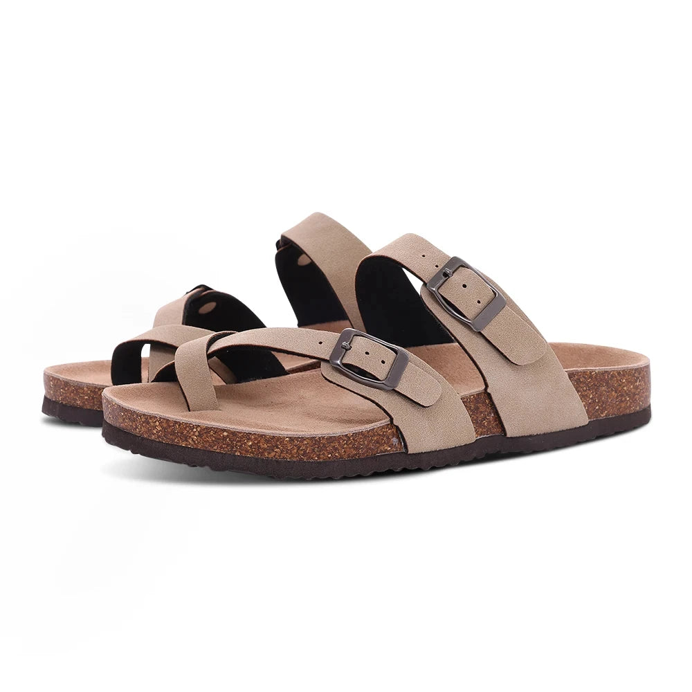 Kidmi New Fashion Women's Sandals Summer Cork Clogs Sandals Classic Women Mules Soft Suede Beach Slides With Adjustable Buckle