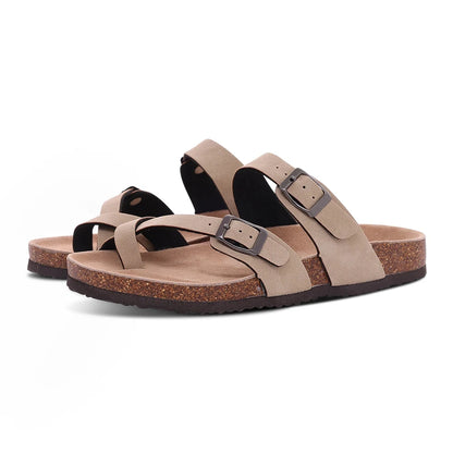 Kidmi New Fashion Women's Sandals Summer Cork Clogs Sandals Classic Women Mules Soft Suede Beach Slides With Adjustable Buckle