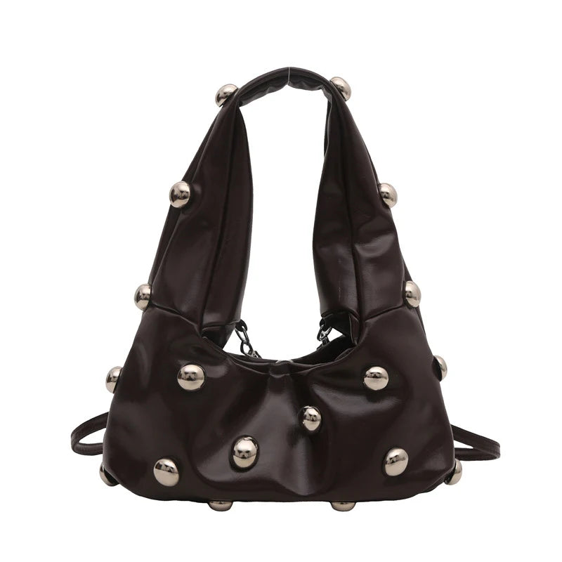 Personalized PU Rivet Fashion Shoulder Bags Solid Color Crossbody Bag High-end Women Handbag Luxury Brand Satchel Small Tote Bag