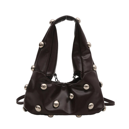 Personalized PU Rivet Fashion Shoulder Bags Solid Color Crossbody Bag High-end Women Handbag Luxury Brand Satchel Small Tote Bag