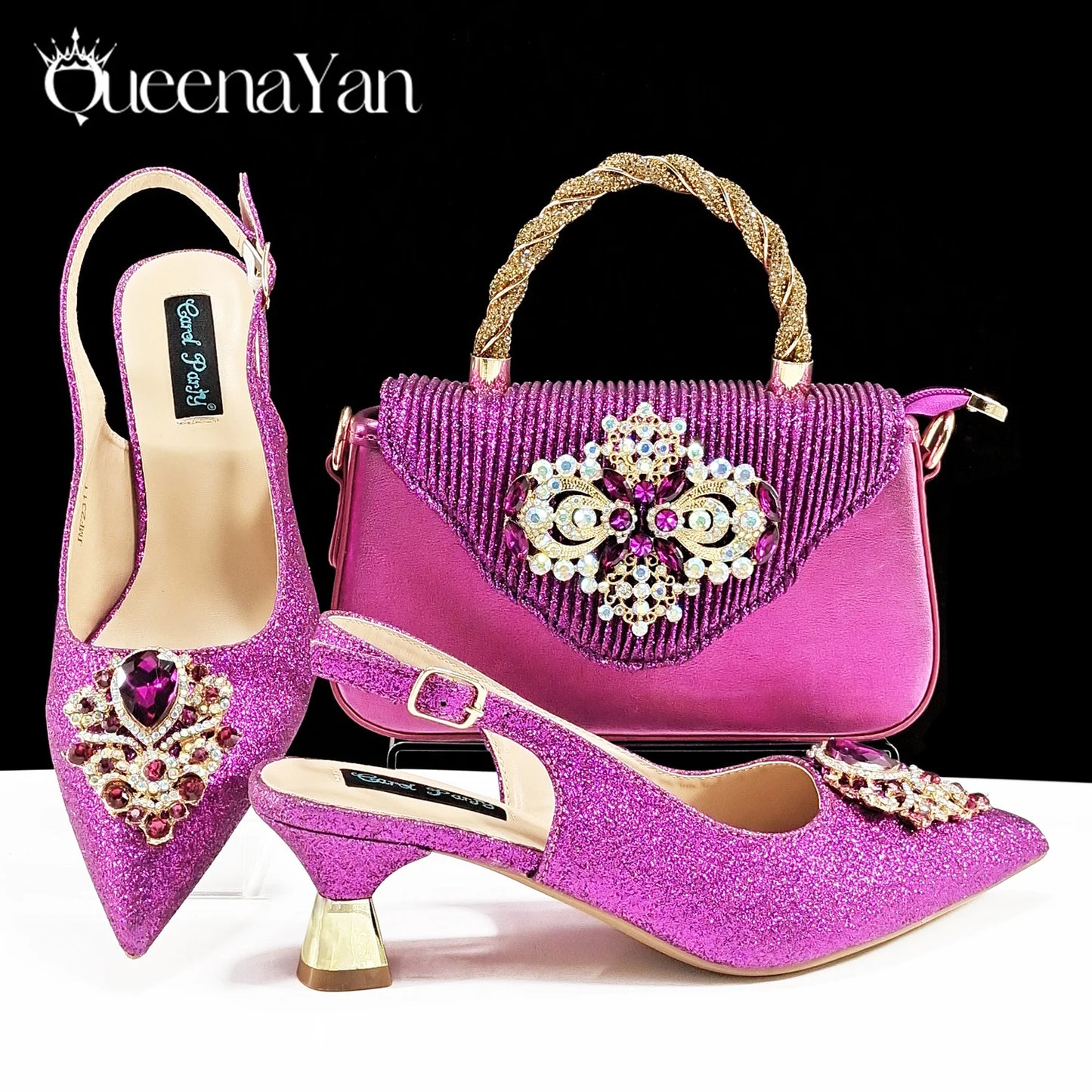 QSGFC Hot Selling INS Pointed-Toe Luxury Style Women High Heels Sandal With Bag Set Orange color Color For Wedding Party