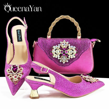 QSGFC Hot Selling INS Pointed-Toe Luxury Style Women High Heels Sandal With Bag Set Orange color Color For Wedding Party