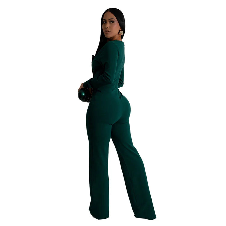 CM.YAYA Elegant Button Long Sleeve Irregular Girl Jumpsuits 2025 Spring Women's Overalls Outfits Night Club Streetwear One Piece