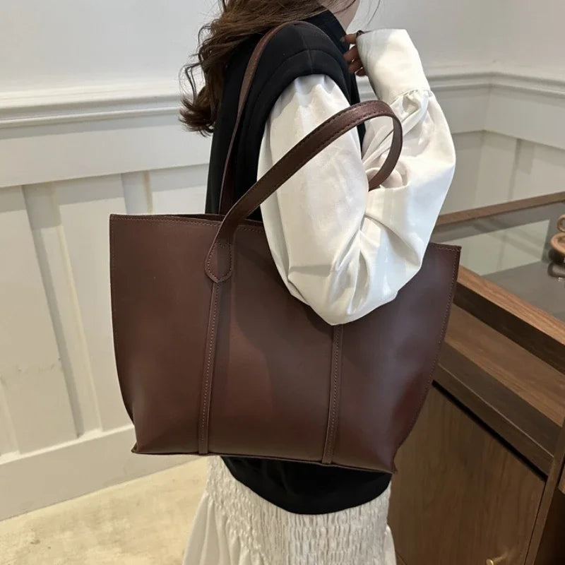 Retro Faux Leather Shoulder Bag, Large Capacity Office Commuter Handbag,Top Handle Purse Durable Work Laptop Tote Bags for Women