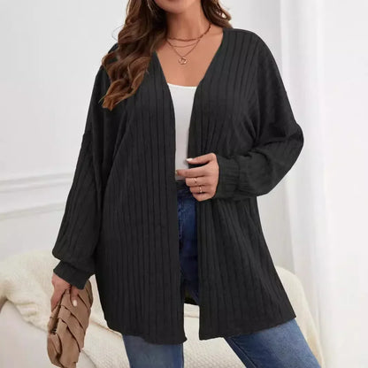 Autumn and Winter  Plus Size Women's 1XL-5XL Solid Color Loose Cardigan Top Women's Long Sleeved Knitted Jacket