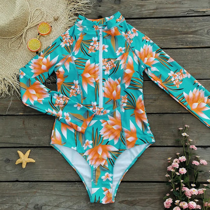 MUOLUX Rash Guard 2024 Long Sleeve One Piece Women Swimsuits Swimwear Female Monokini Uv Sun Protectio Zipper Sport Bathing Suit