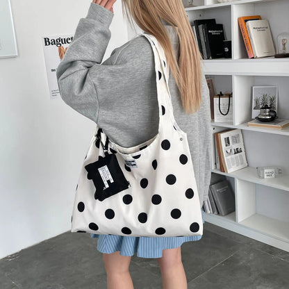 New Large Capacity Tote Handbag Polka Dot Shoulder Bag Fashion Top-Handle Bags Vintage Hobo Bucket Bag Commuting Underarm Pouch