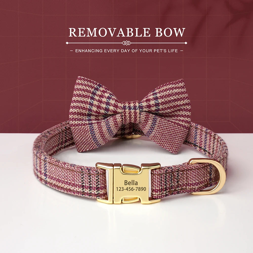 Personalized Dog ID Collar Cute Bowtie Pet Collars Necklace Free Engraving Puppy Cat Buckle Collar For Small Medium Dogs Cats