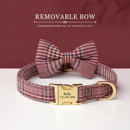 Personalized Dog ID Collar Cute Bowtie Pet Collars Necklace Free Engraving Puppy Cat Buckle Collar For Small Medium Dogs Cats