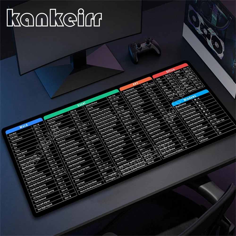 Shortcuts Mouse Pad Large Desk Mat Desk Accessories Deskmat With Non-Slip Rubber Base Stitched Edge Deskpad Mac/Windows Mousepad