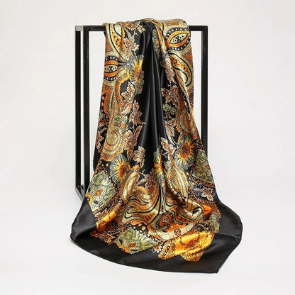 1PCS 90*90cm Square Silk Scarves Women Hijab Shawls Fashion Print Femme Head Scarf Foulard Bandana Beach Pareo
