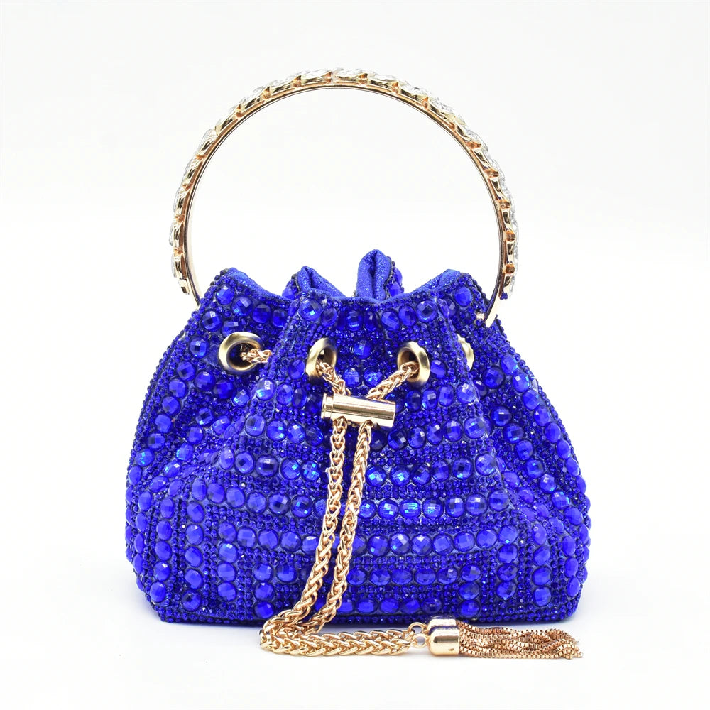 Fashion Royal Blue Shoe and Bag Set Decorated with Rhinestone Nigeria Italian Shoes and Matching Bags Elegant Heeled Women Pumps