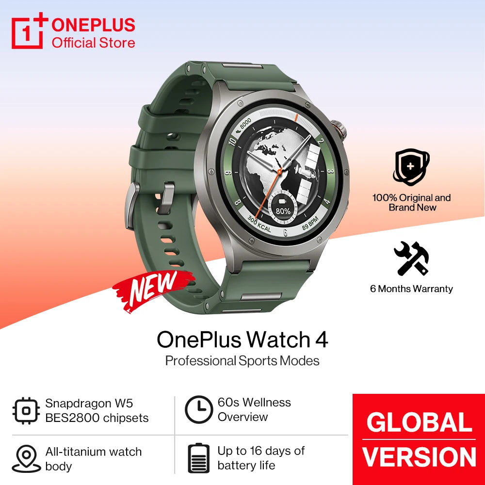 All New OnePlus Watch 4 Global Version Smart Watch Snapdragon W5 Up to 16 Days of Battery Life for OnePus 15 15r 13 11 Nord 6 5