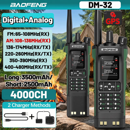 Baofeng DM-32 GPS DMR Radio AES256 Encryption Dual Band UHF VHF Air Band FM AM GMRS Digital Walkie Talkie For Outdoor Camping