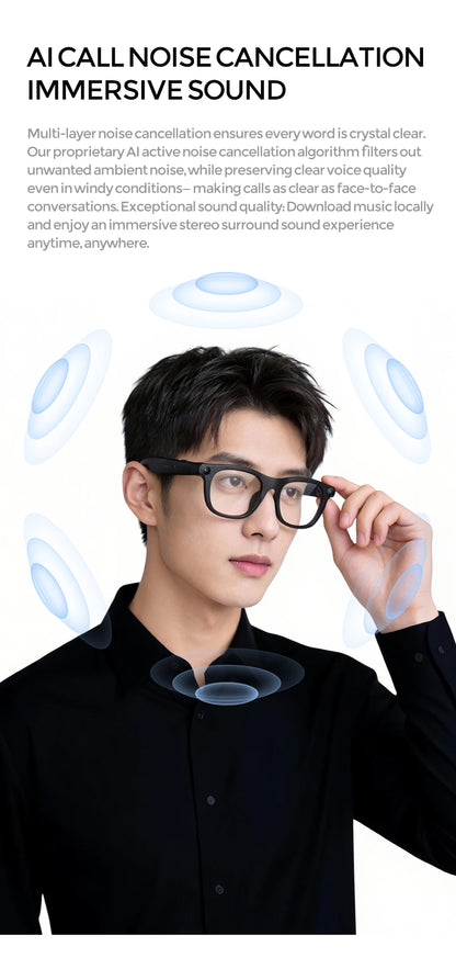 4K Smart AI Glasses 800W AI Translation 8MP HD Camera 4K Shooting Image Bluetooth Call Recording Music Smart Sunglasses