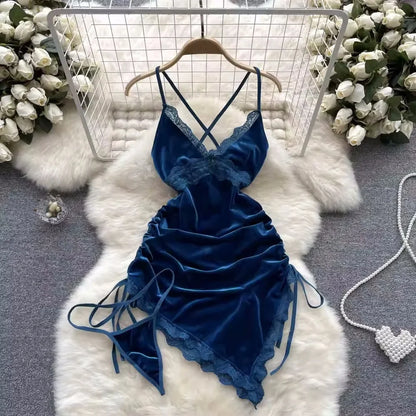 Summer Girls Sexy Hot Sweet Transparent Suspender Mini Dress Women Elastic Waist And Backless Strap Lolita Pajamas Bubble Skirt