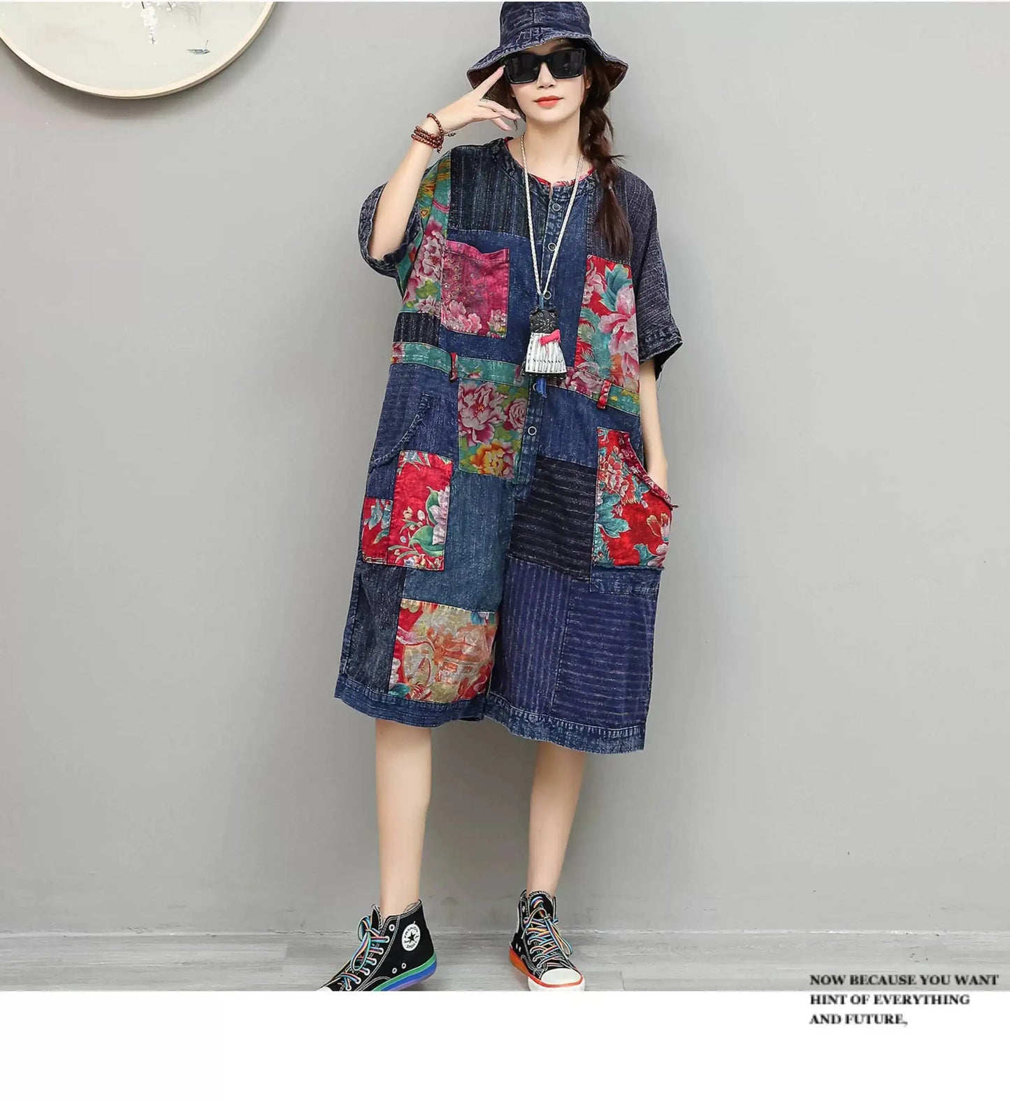 Unique Design Vintage-style Patchwork Large Floral Print Jumpsuit Women Summer Loose Casual Romper LX6155