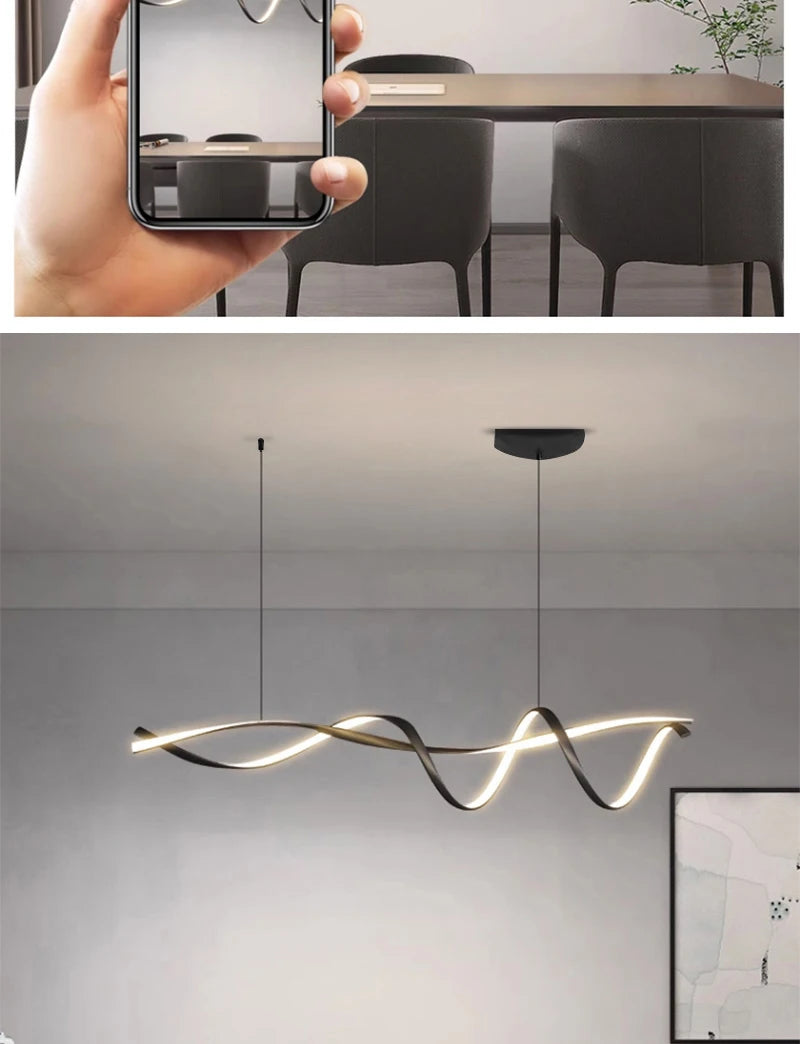 NEO Gleam Matte Black Modern Led Pendant Lights For Dining Room Kitchen Island Bar Room Indoor Hanging Pendant Lamp Fixtures