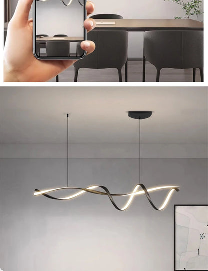 NEO Gleam Matte Black Modern Led Pendant Lights For Dining Room Kitchen Island Bar Room Indoor Hanging Pendant Lamp Fixtures