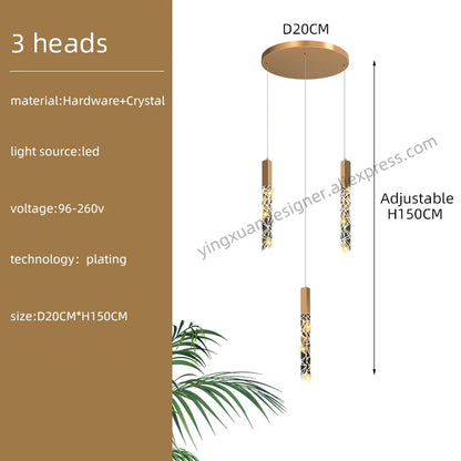 Crystal Staircase Pendant Lamp Modern Gold Lighting Fixture Ceiling Hang Pendant Light Luster Indoor Villa Loft Stair Chandelier