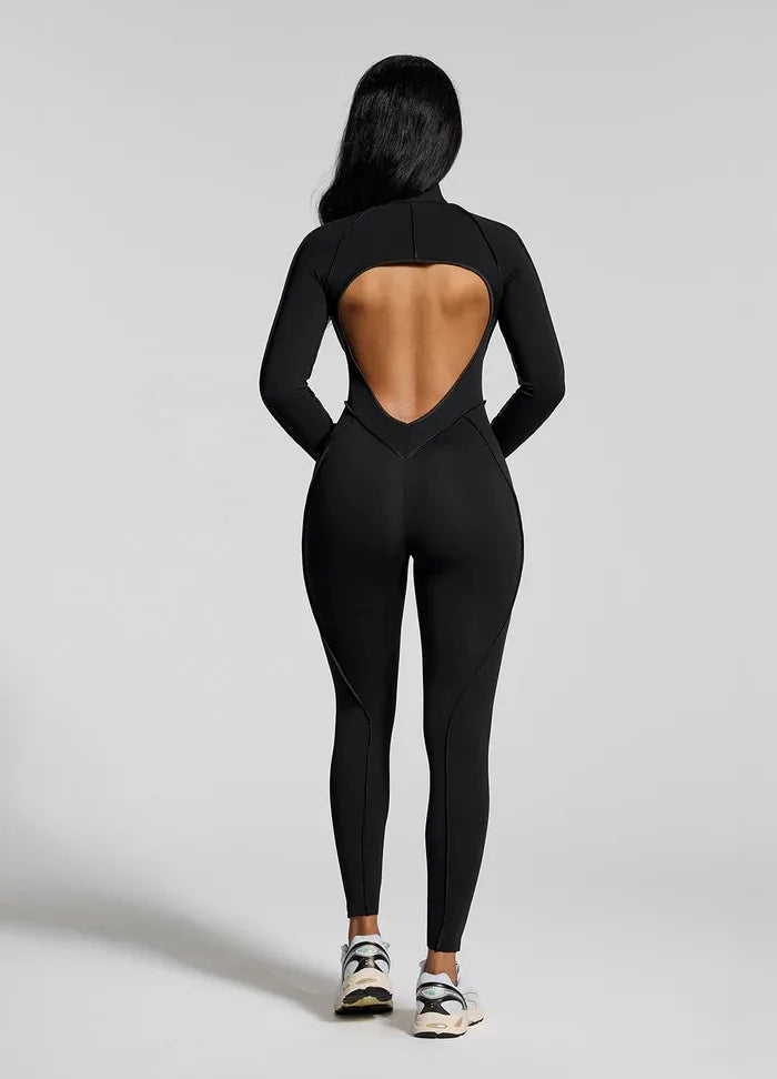 FUBEIKE Women's Yoga Set Fashion Sexy Slim Fit Long Sleeve Zipper Sports Gym Workout Legging Bodysuits Outdoor Activewear