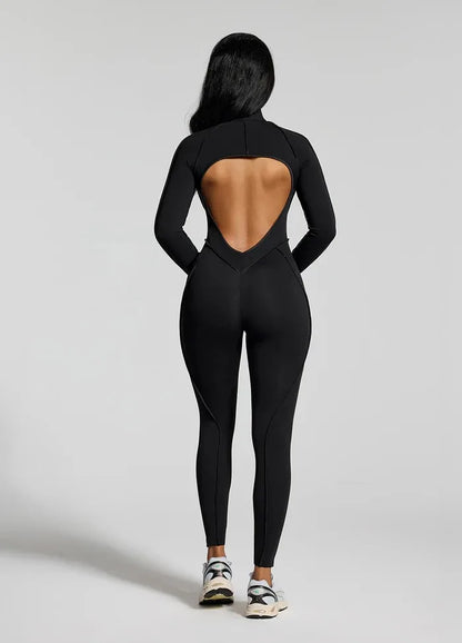 FUBEIKE Women's Yoga Set Fashion Sexy Slim Fit Long Sleeve Zipper Sports Gym Workout Legging Bodysuits Outdoor Activewear