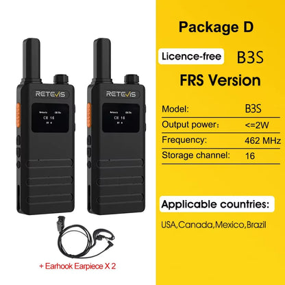 Retevis B63S(3nd Gen RT622) Walkie Talkie 2 Pcs with LCD Screen Ultra-thin, License-free, Type C, for Communication Radios