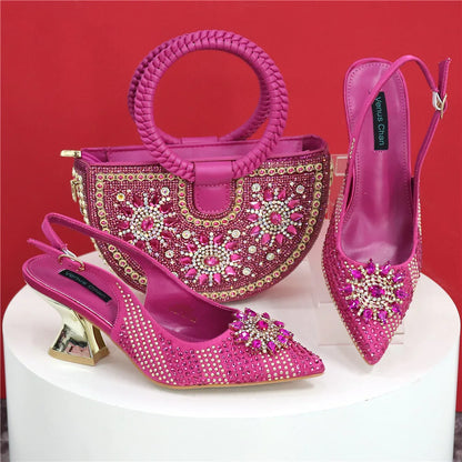 Italian Design Evening Shoes And Bag Paired With Handmade Petal Clutches Pointed Toe High-Heel Shoes For Women Party Shoes