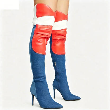 Fashion Leather Pointed Toe Zip Boots Women Design Sexy Stiletto High Heel Knee High Boots Lady Shoes Party Fall Luxury