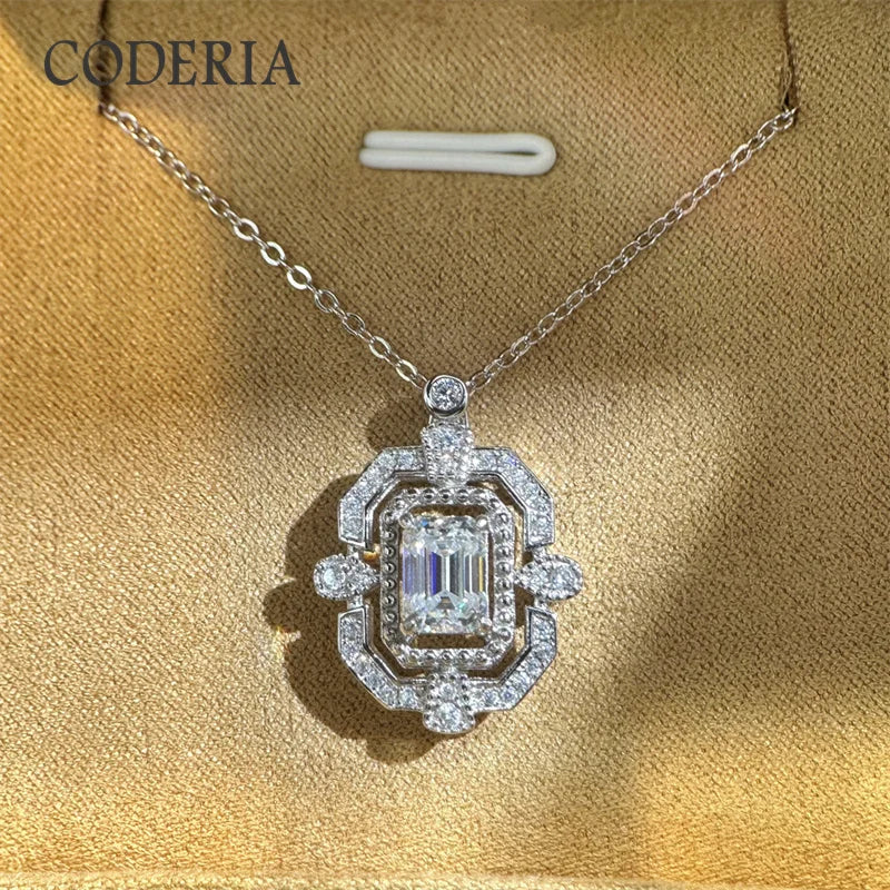 100% 925 Sterling Silver Moissanite Necklace Pass Diamond Test D Color 1CT Emerald Cut Women Pendant Best Selling Jewelry